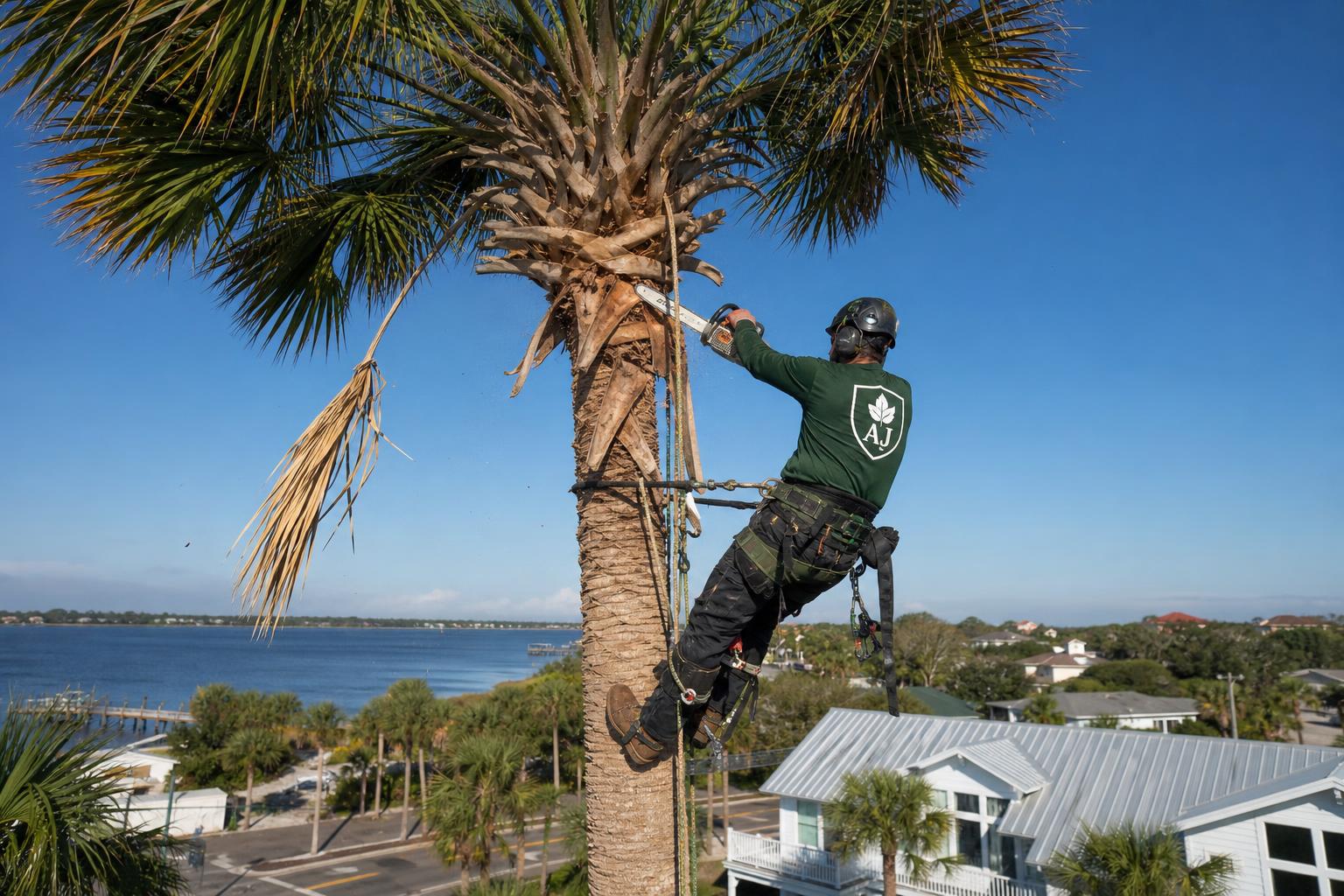 Sabal palm removed by aerial lift, Jacksonville Beach